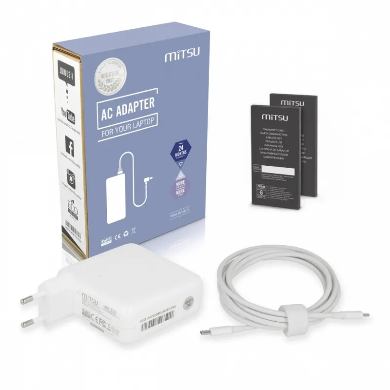 Mitsu Zasilacz ładowarka do laptopa 87W USB-C 5V-9V-12V-15V/3A, 20V/3.25A, 20.2V/4.3A PD