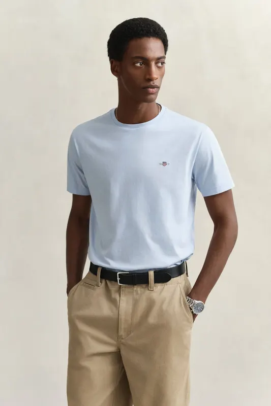 Gant T-Shirt Męski Z Okrągłym Kołnierzykiem Regular Fit Niebieski