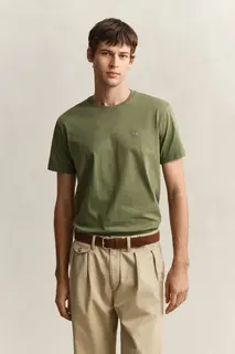 Gant Bawełniany T-Shirt Męski Z Okrągłym Kołnierzykiem Regular Fit Zielony