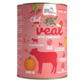 SYTA MICHA Chef Mono Cielęcina z warzywami Junior - mokra karma dla psa - 400g