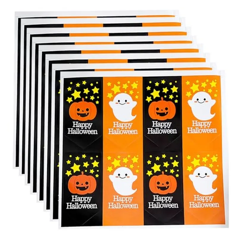 Opakowanie 20 pieczęci w kształcie dyni z motywem ducha Halloween – 160 sztuk do zaklejania kopert, upominków na przyjęcia, psikusów lub smakołyków