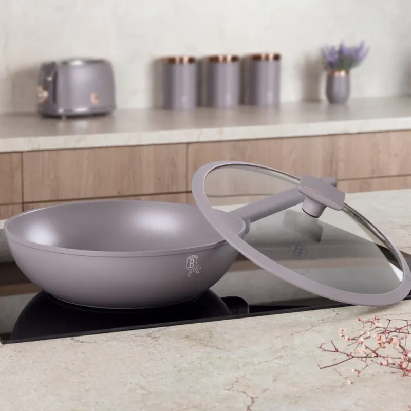 Patelnia wok z pokrywką 28cm BerlingerHaus Taupe BH-8094