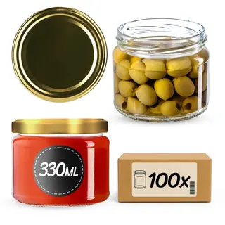 Słoiki na przetwory Sonka 330ml 100szt fi 82 mm + wieczka złote