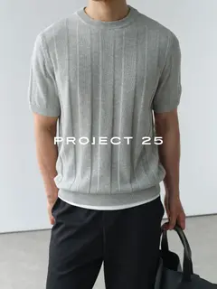 PROJECT 25 Men Linen Blend Vertical Jacquard Knit Crew Neck Short Sleeve T-shirt Old Money Retro Commute Casual Daily Wear Top