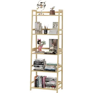 Bookshelf 5 Tiers, Bamboo Bookcase Book Shelf Storage Organizer Modern Display Shelving Unit Tall Book Shelf Corner Storage Rack