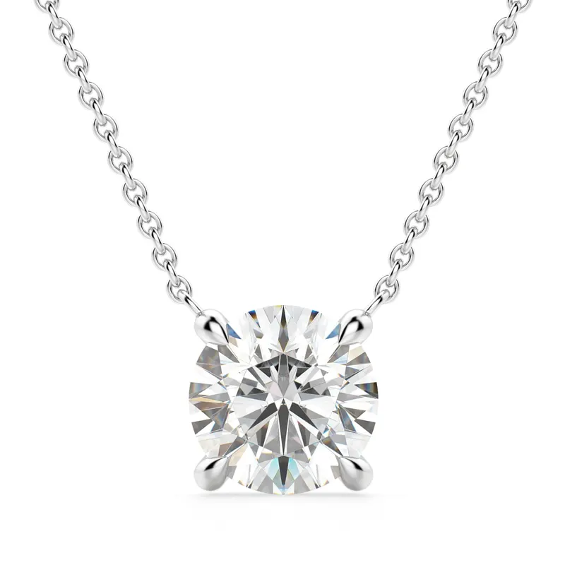 Okrągły Naszyjnik Claw Prong 1.00 kt Laboratoryjny Diament 585 Białe Złoto (14K)