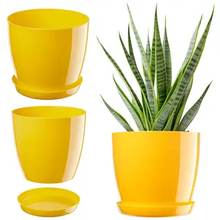 Doniczka na kwiaty z podstawką 18 cm, żółta
