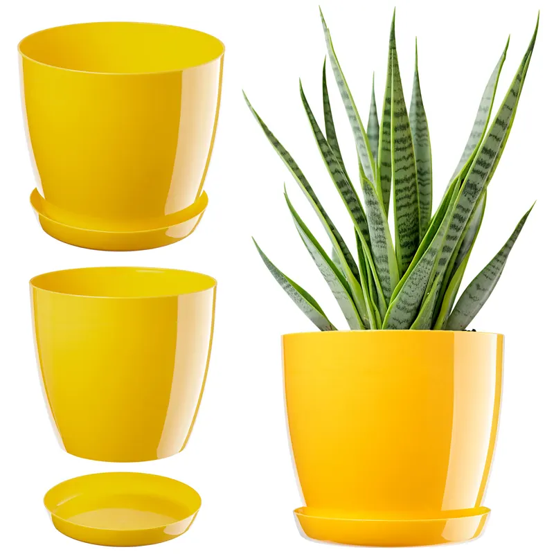 Doniczka na kwiaty z podstawką 18 cm, żółta