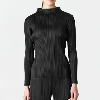 ISSEY Basic Classic Style Ruffled Half-Ceiling Collar Solid Color Slim-Fitting Long-Sleeved T-Shirt