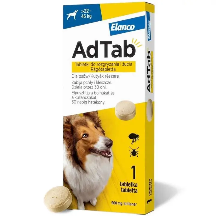 ELANCO AdTab Tabletka na pchły i kleszcze dla psa (>22-45kg) - 1x900 mg