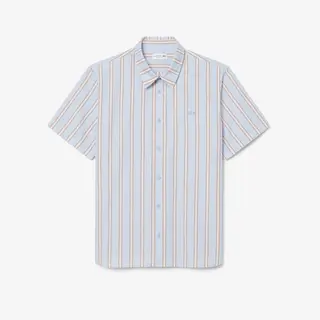 Lacoste Koszula Męska Z Krótkim Rękawem W Paski Regular Fit Niebieska Niebieski