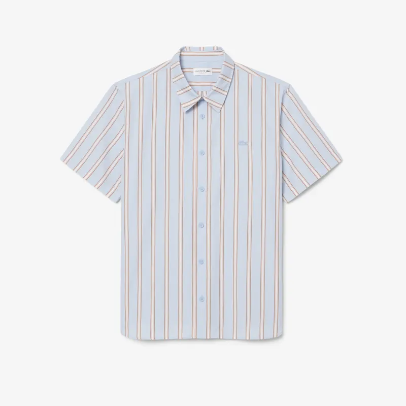 Lacoste Koszula Męska Z Krótkim Rękawem W Paski Regular Fit Niebieska Niebieski