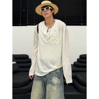 2026 New Summer Men's Lyoce Long-sleeved T-shirt Loose Drape Trendy Youth T-shirt