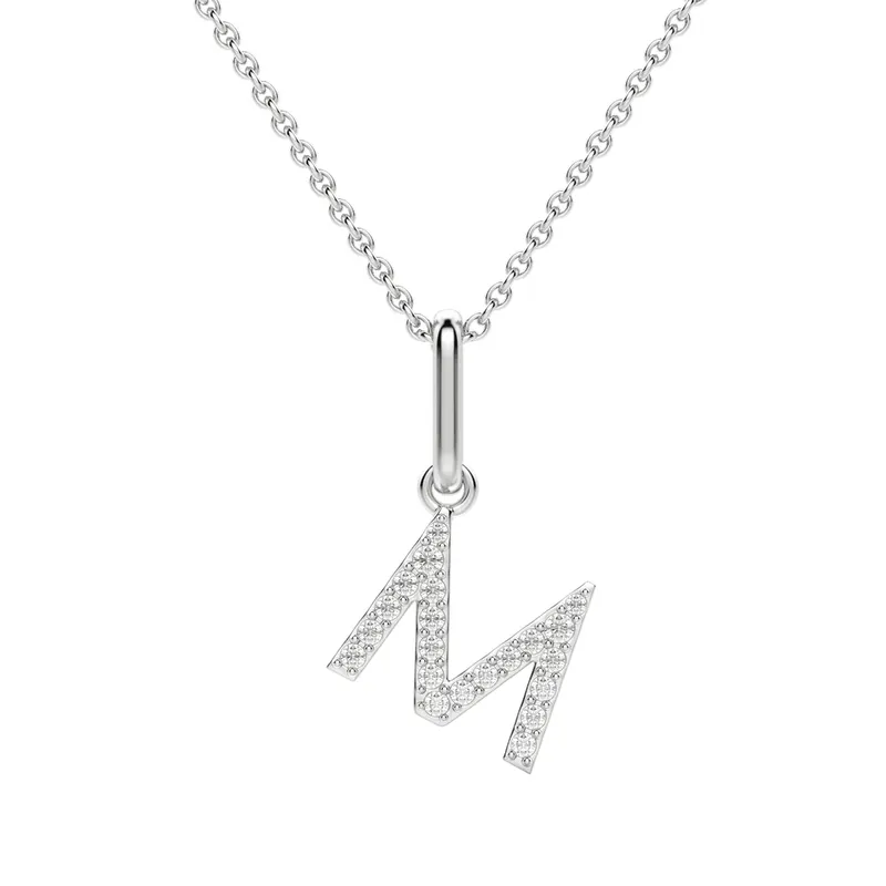 Wisiorek Litera "M" Laboratoryjny Diament 585 Białe Złoto (14K)