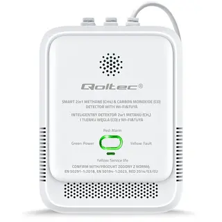 Qoltec Czujnik wycieku gazu ziemnego i tlenku węgla (czadu) | Tuya | Wi-Fi | alarm 85dB | LED