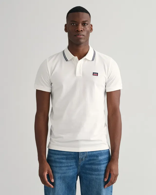 Gant Bawełniany Polo Męski Z Krótkim Rękawem Regular Fit Beżowy