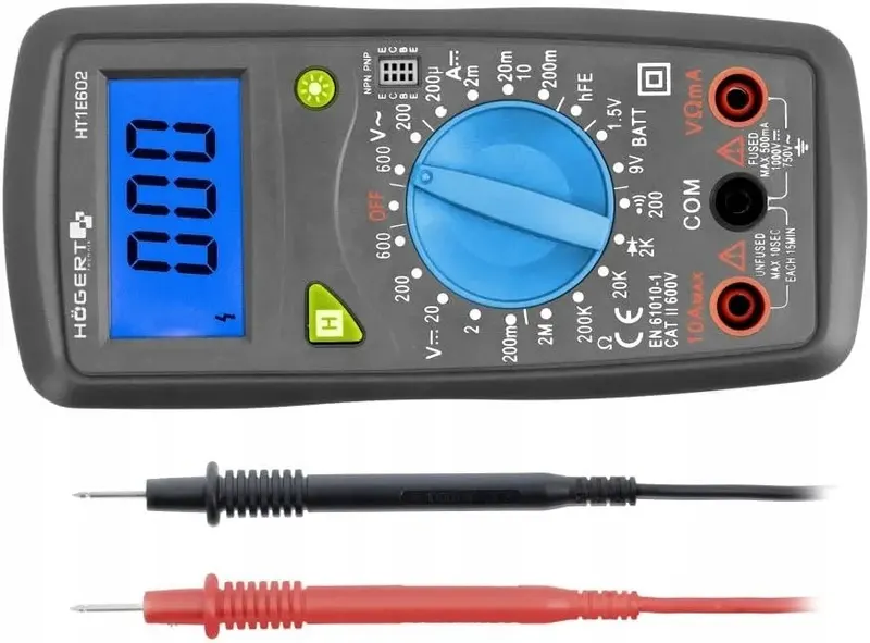 MULTIMETR CYFROWY 600V/10A LCD ERGONOMICZNY KOMPAKTOWY ZESTAW
