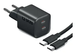 Ładowarka sieciowa SBS GaN Dual USB-C PD 3.0 UFCS 100W + kabel 2m Czarny