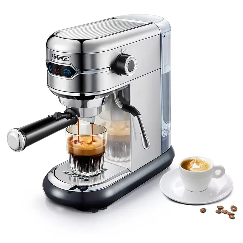 HiBREW H11 1450W Ekspres do kawy, 19-barowy półautomatyczny ekspres do espresso, zbiornik na wodę 1,1 l, proszek ESE POD podwójnego zastosowania, gorąca woda