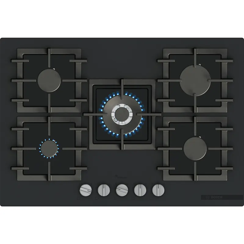 Płyta gazowa Bosch Serie 6 PPQ7AAI40 FlameSelect Palnik Wok Żeliwne ruszty Czarny mat