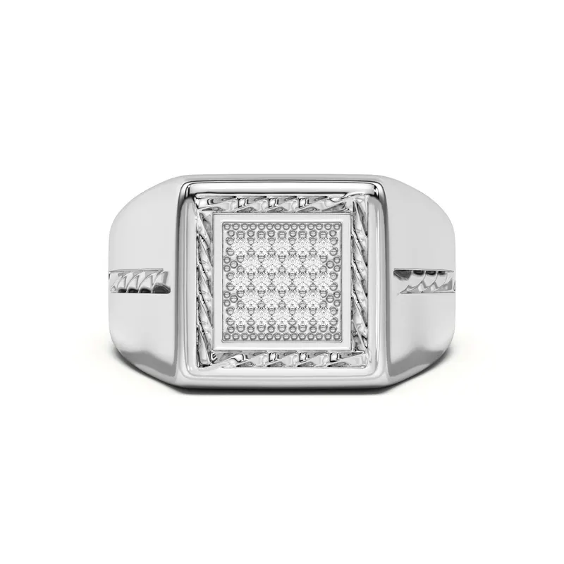 Męski Pierścionek Kwadratowy Rope Effect Comfort Fit Laboratoryjny Diament 585 Białe Złoto (14K)