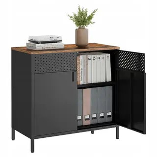 Komoda SZAFKA METALOWA z 2 drzwiczkami regulowana 80×40×76 cm szara brązowa