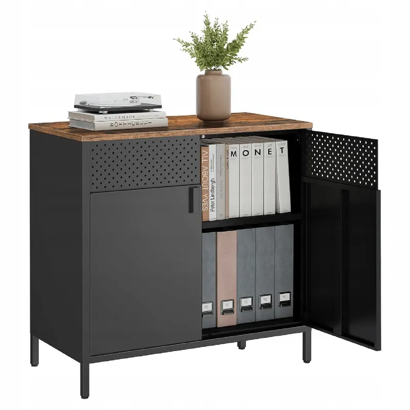 Komoda SZAFKA METALOWA z 2 drzwiczkami regulowana 80×40×76 cm szara brązowa