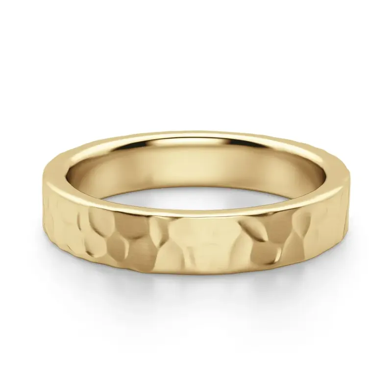 Hammered Flat Męska Obrączka Ślubna 4 MM 585 Żółte Złoto (14K)
