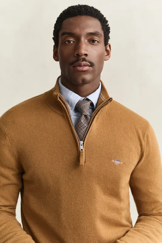 Gant Sweter Z Wełny Jagnięcej Męski Regular Fit Brązowy