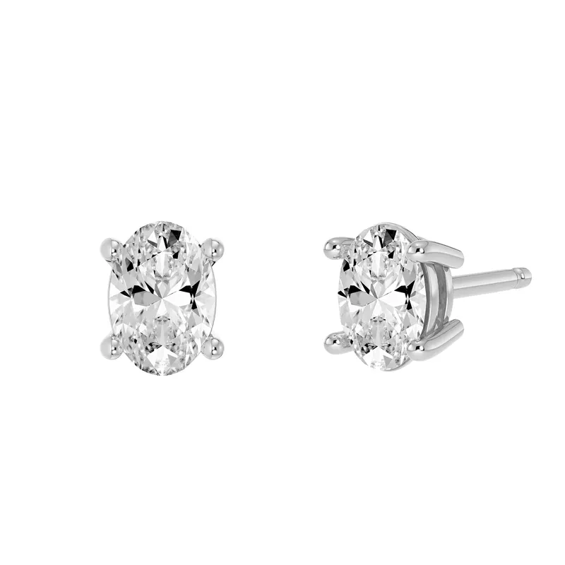 4-Prong Kolczyki Sztyfty z Naturalnym Owalnym Diamentem 0.50 Karata 585 Białe Złoto (14K)