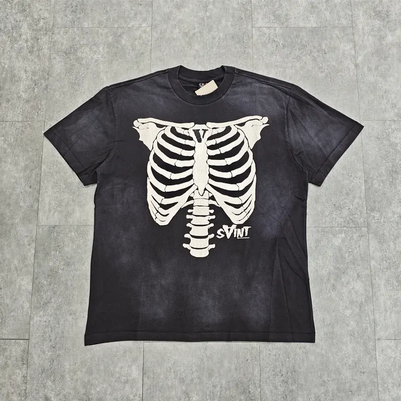 Yao Fashion SAINT OF MICHAEL 25SS Casual Y2k Vintage Retro Tops Tee Skeleton Graphics Streetwear Washed Old T Shirt For Men