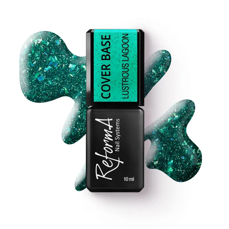 Flashowa, błyszcząca, zielona baza hybrydowa z folią i brokatem - Lustrous Lagoon, 10 ml