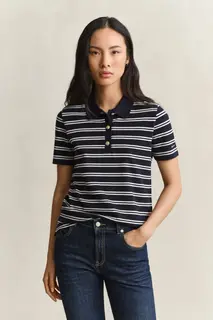 Gant Koszulka Polo Damska W Paski Regular Fit Granatowa