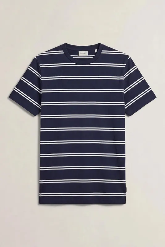 Gant Z Bawełny Pima T-Shirt Męski W Paski Granatowy