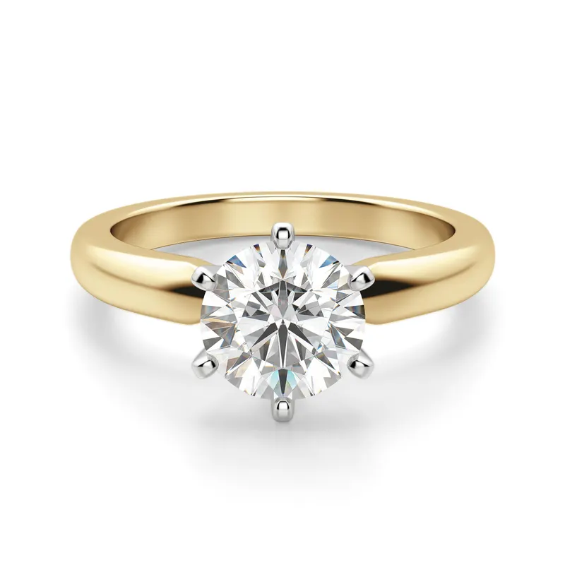 Tapered Klasyczny 6 Prong Solitaire Okrągły 2.50 krt Pierścionek Zaręczynowy Diament Laboratoryjny 585 Żółte Złoto (14K)