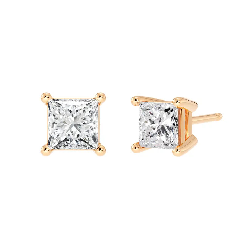 4-Prong Kolczyki Sztyfty z Naturalnym Diamentem Księżniczka 0.50 Karata 585 Różowe Złoto (14K)