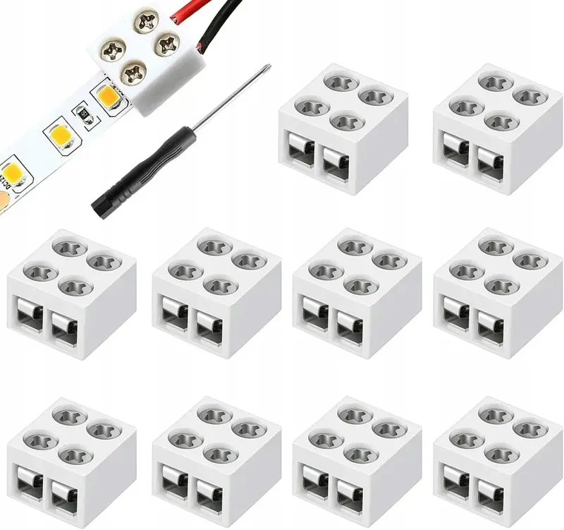 ŁĄCZNIKI LED 10SZT 2-BIEGUNOWE 10MM 12V 24V BEZ LUTOWANIA