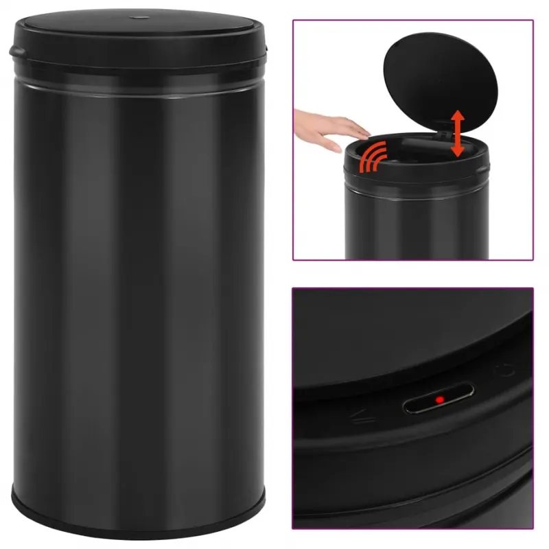 Automatyczny kosz na śmieci z czujnikiem, 60 L, stal, czarny