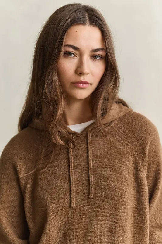 Gant Bluza Damska Z Kapturem Relaxed Fit Brązowa