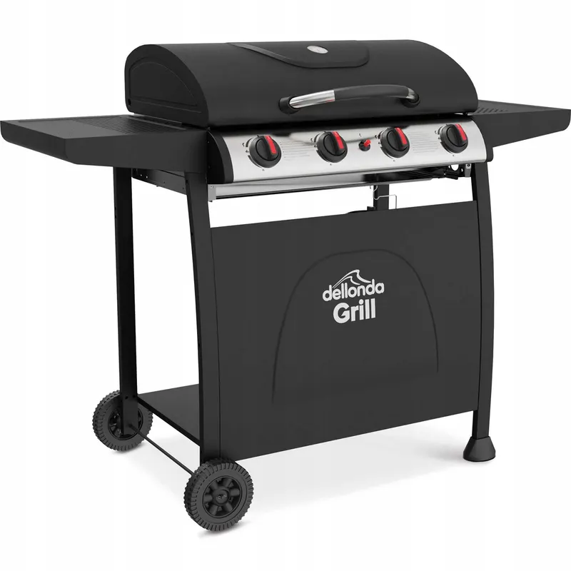 MOCNY Grill gazowy Dellonda DG15 12kW 4 palników Termometr Duże koła Pizo