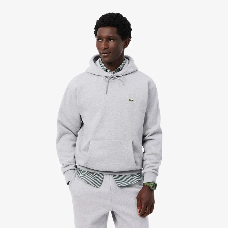 Lacoste Bluza Z Kapturem Z Dresówki Szara Męskie Szary