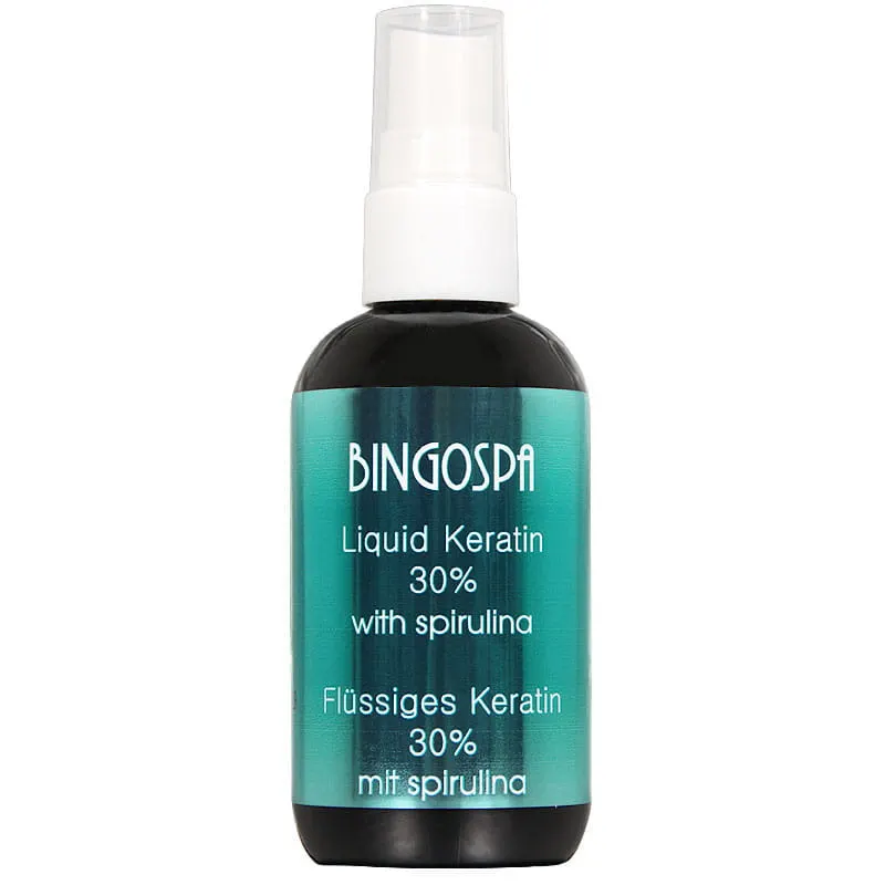 ZDROWE POGRUBIONE GĘSTE WŁOSY Płynna keratyna 30% ze spiruliną 100 ml BINGOSPA