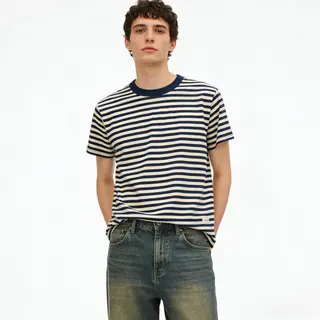 2026 New American Amikaji Retro Shirt 230g Men's Cotton Thin Stripe Short Sleeved T-shirt Sea Soul Shirt Soft Breathable TEE