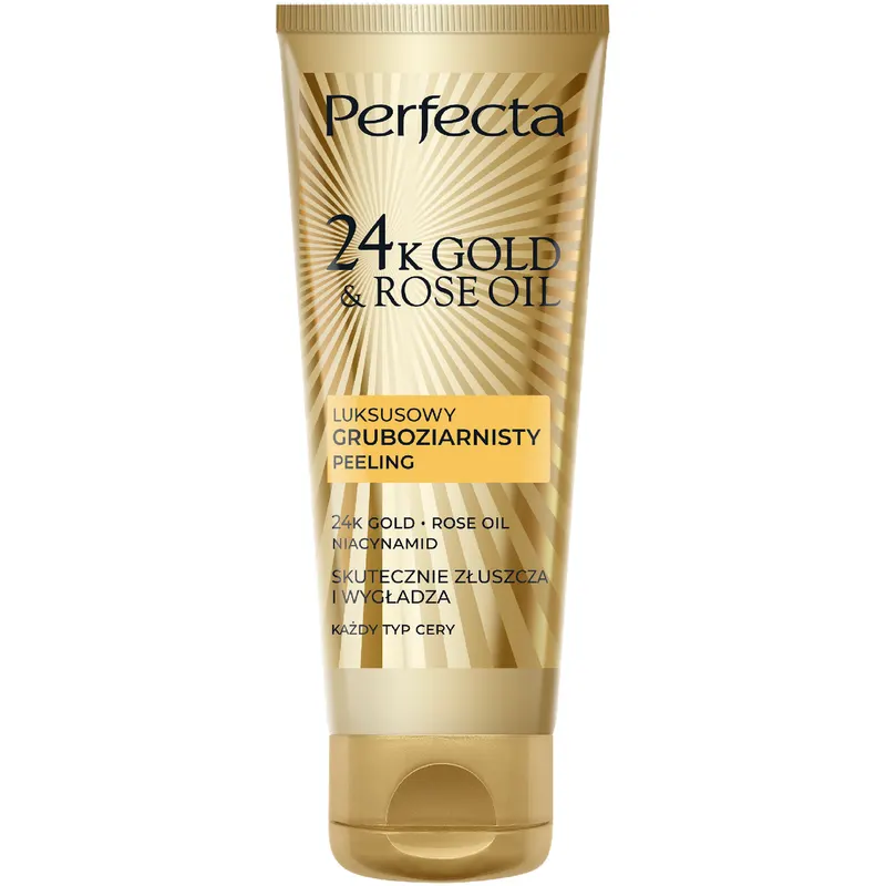 Perfecta 24K Gold&Rose Oil luksusowy gruboziarnisty peeling do twarzy z 24K Gold, Rose Oil, niacynamidem, perlitem, alantoiną i betainą 75 ml