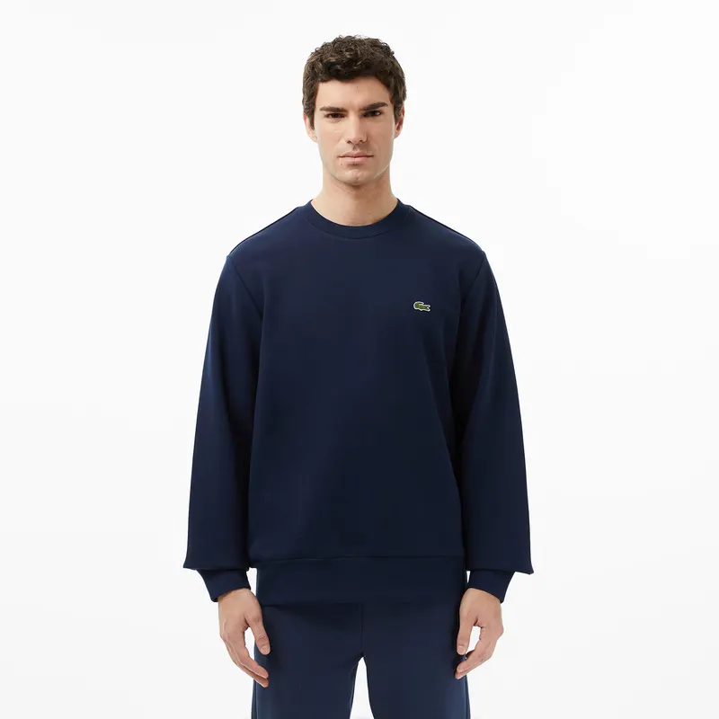 Lacoste Bluza Z Polaru Z Okrągłym Dekoltem Granatowa Męskie Granatowy