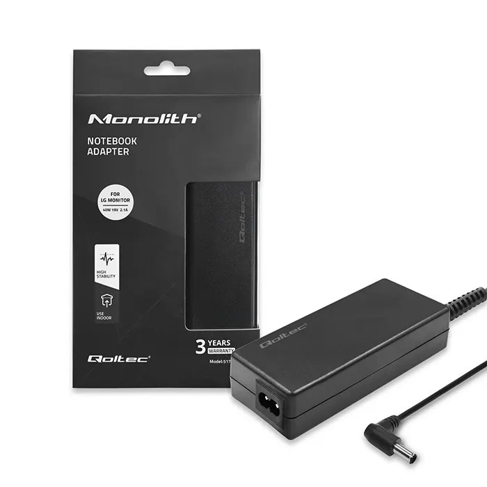 Qoltec Zasilacz do monitora LG | 40W | 19V | 2.1A | 6.5*4.4 |+ kabel zasilający