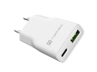 Natec Ładowarka sieciowa slim RiberaGAN 1xUSBC+1xUSB-A 20W