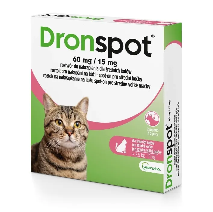VETOQUINOL Dronspot (2,5-5kg) - krople odrobaczające dla kota - 2x0,7ml
