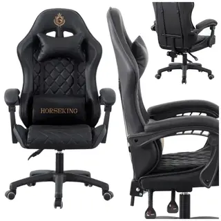 FOTEL GAMINGOWY HORSEKING PIKOWANY OBROTOWY DO GRY KRZESŁO MS99 CZARNY