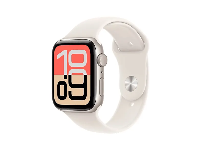 Smartwatch APPLE Watch SE 3 GPS, koperta 44 mm z aluminium w kolorze księżycowej poświaty, pasek sportowy poświaty – rozmiar S/M MEHG4MP/A